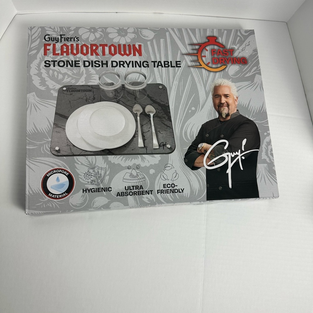 Guy Fieri Flavortown Stone Dish Drying Table - Gray Marble Design on Diatomite